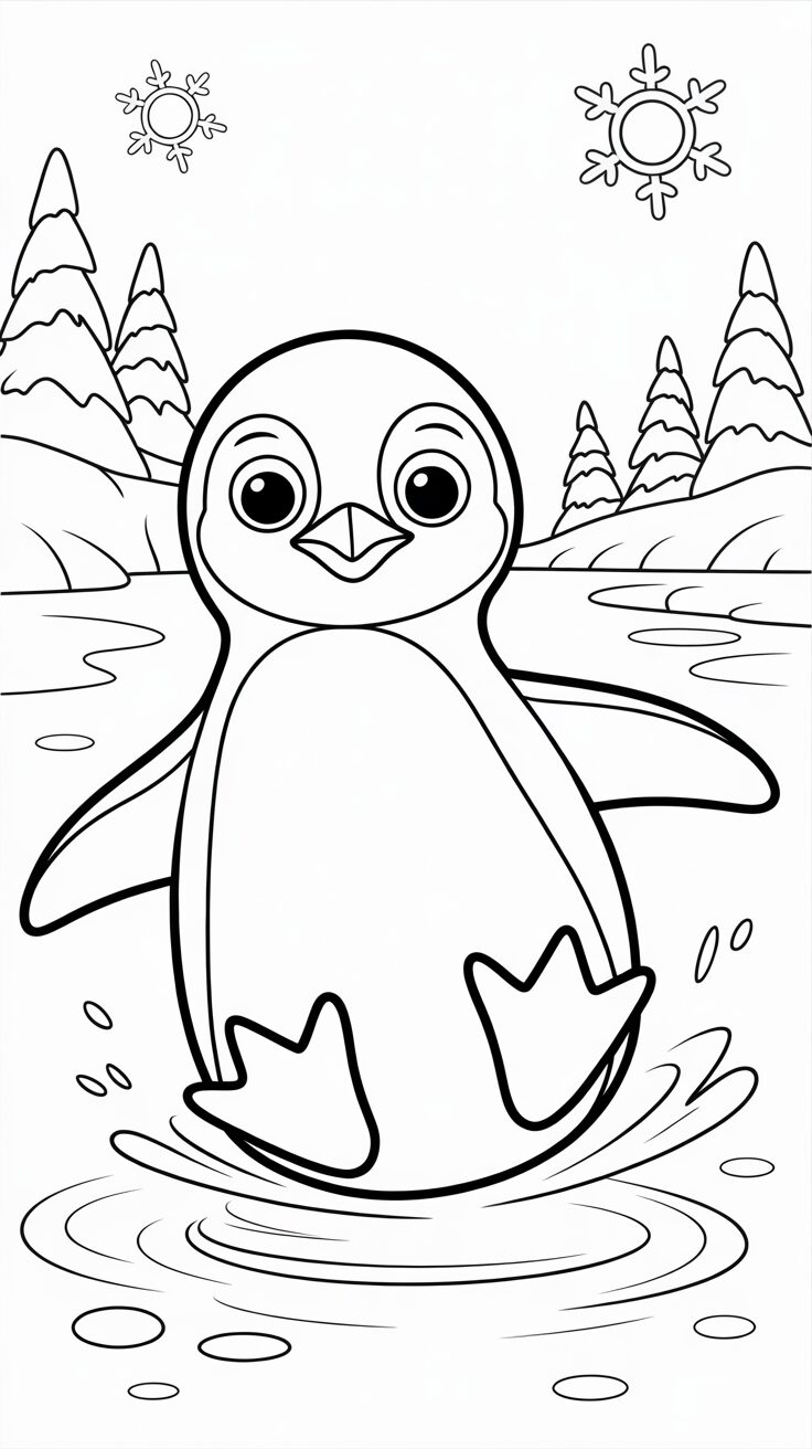 Pinguino che scivola sul ghiaccio da colorare