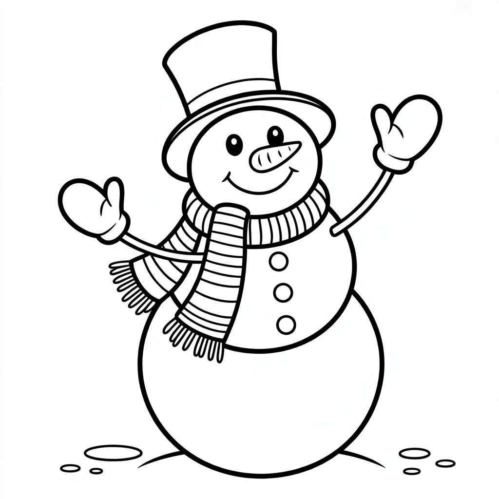 Allegro pupazzo di neve con sciarpa e cappello da colorare