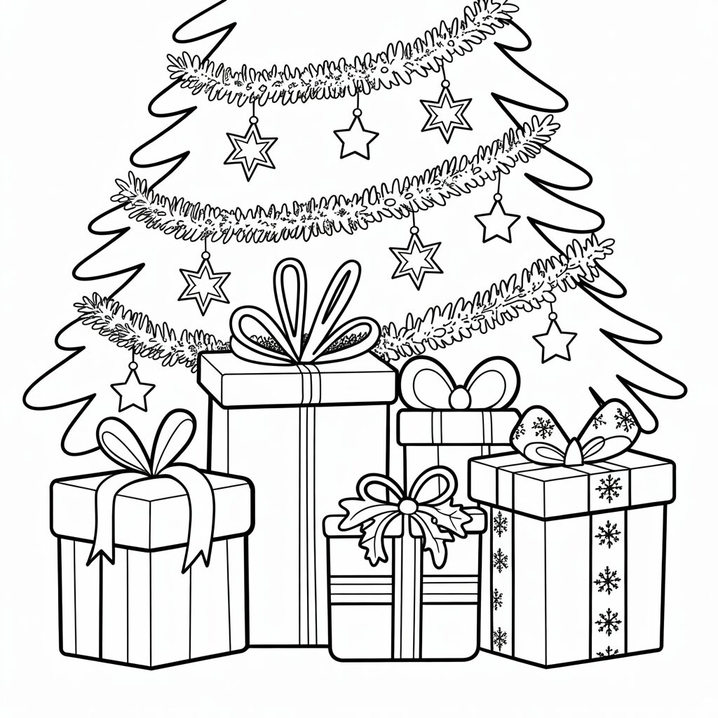 Regali di Natale sotto l’albero da colorare