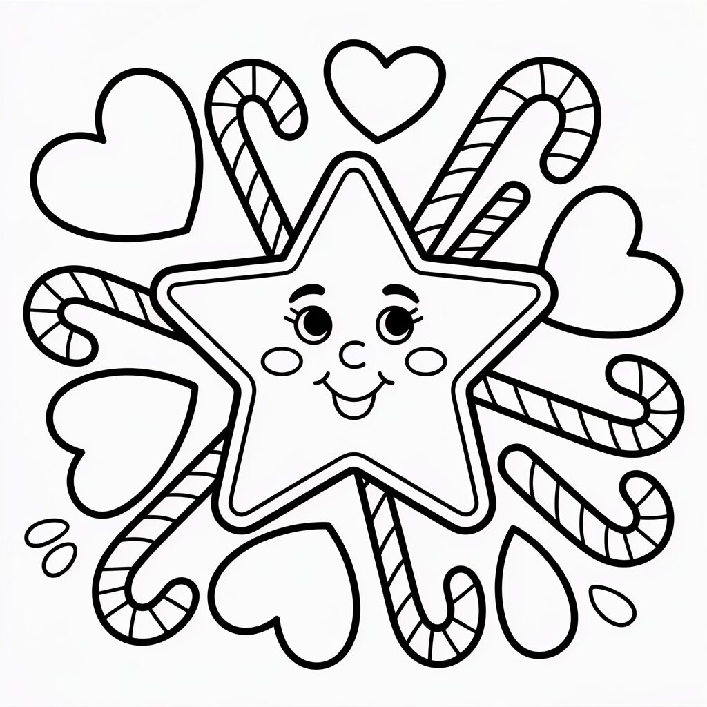 Stella di Natale con dolcetti e cuoricini da colorare