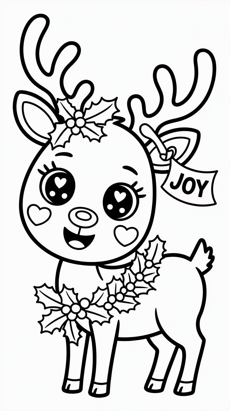 Renna con scritta "Joy" natalizia da colorare gratis