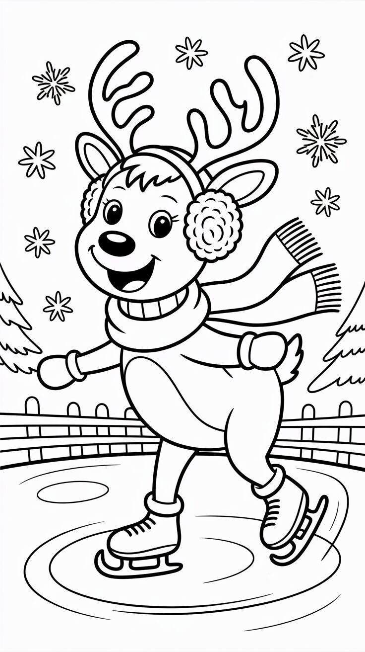 Renna che pattina da colorare gratis