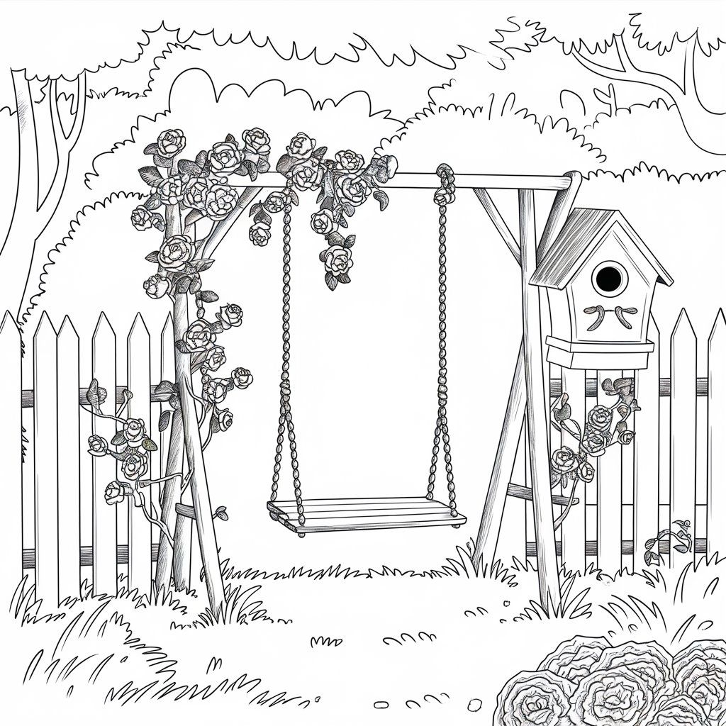 disegni con giardino e casetta da colorare