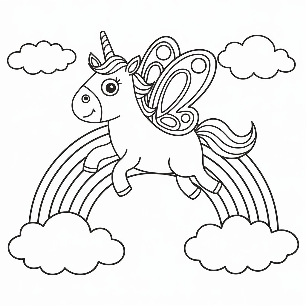 arcobaleno con unicorno da colorare