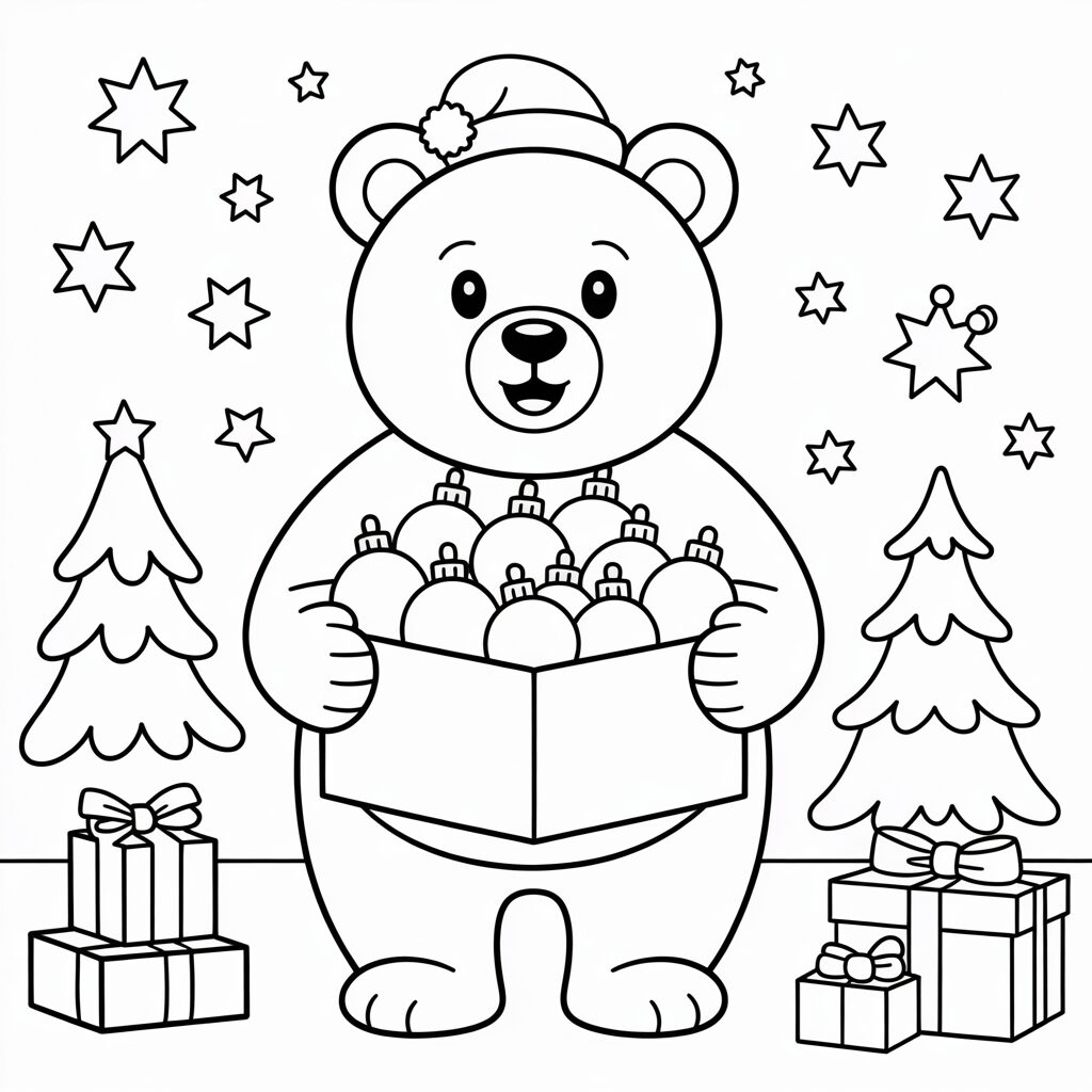 Colorare pallina natalizia con un tenero orsacchiotto