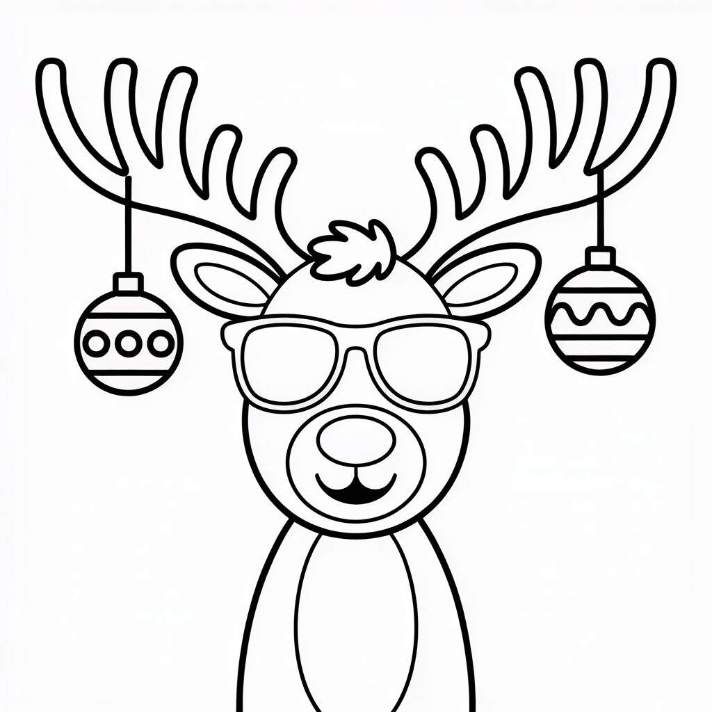 Pallina con una renna da colorare per bambini