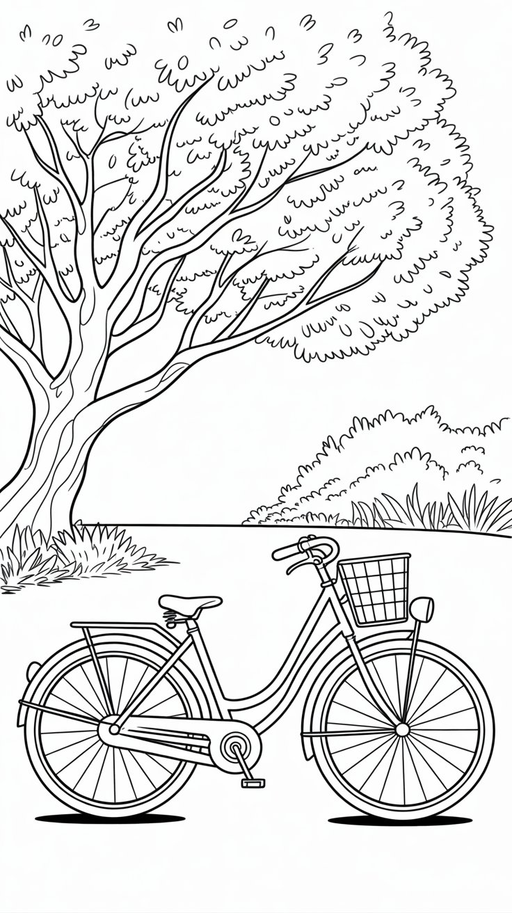 Scarica il disegno da colorare della bicicletta nel parco