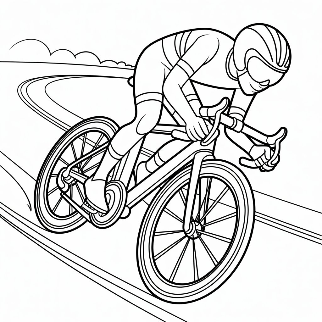 Versione stampabile in bianco e nero della bici da corsa in azione