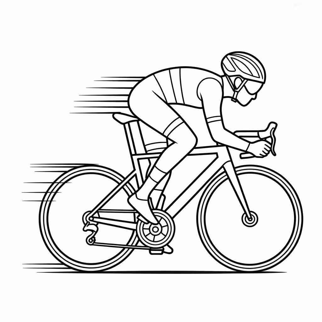 Disegno da colorare della bici da corsa in azione da scaricare