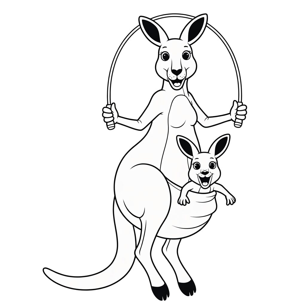 Disegno da colorare canguro con cucciolo nel marsupio