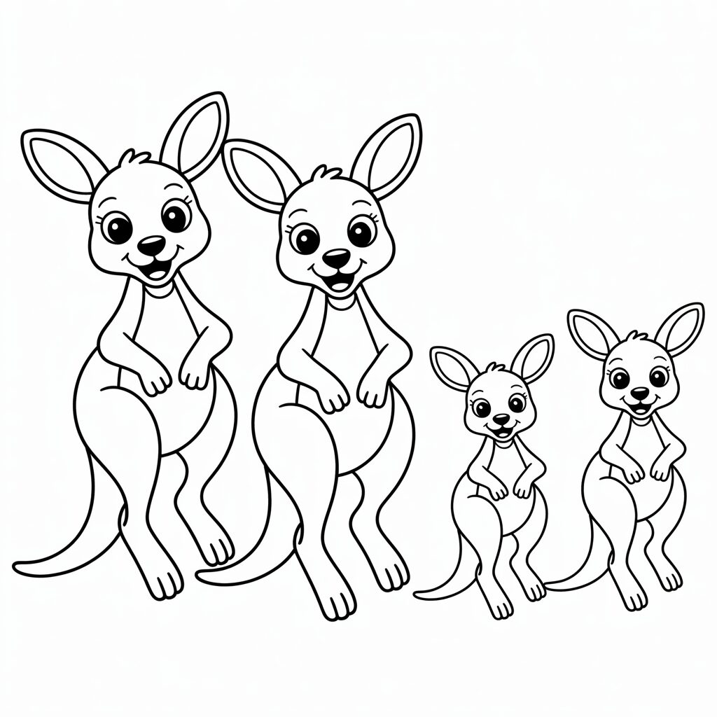 Disegno da colorare famiglia di canguri