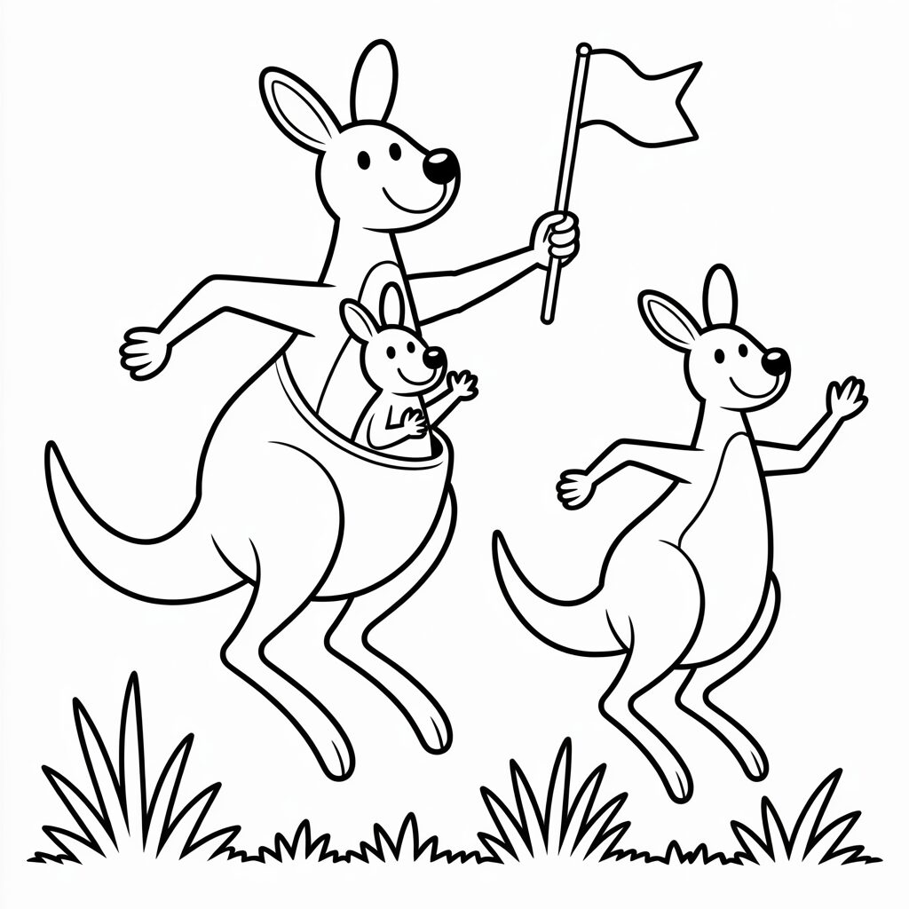 Modello da colorare famiglia di canguri