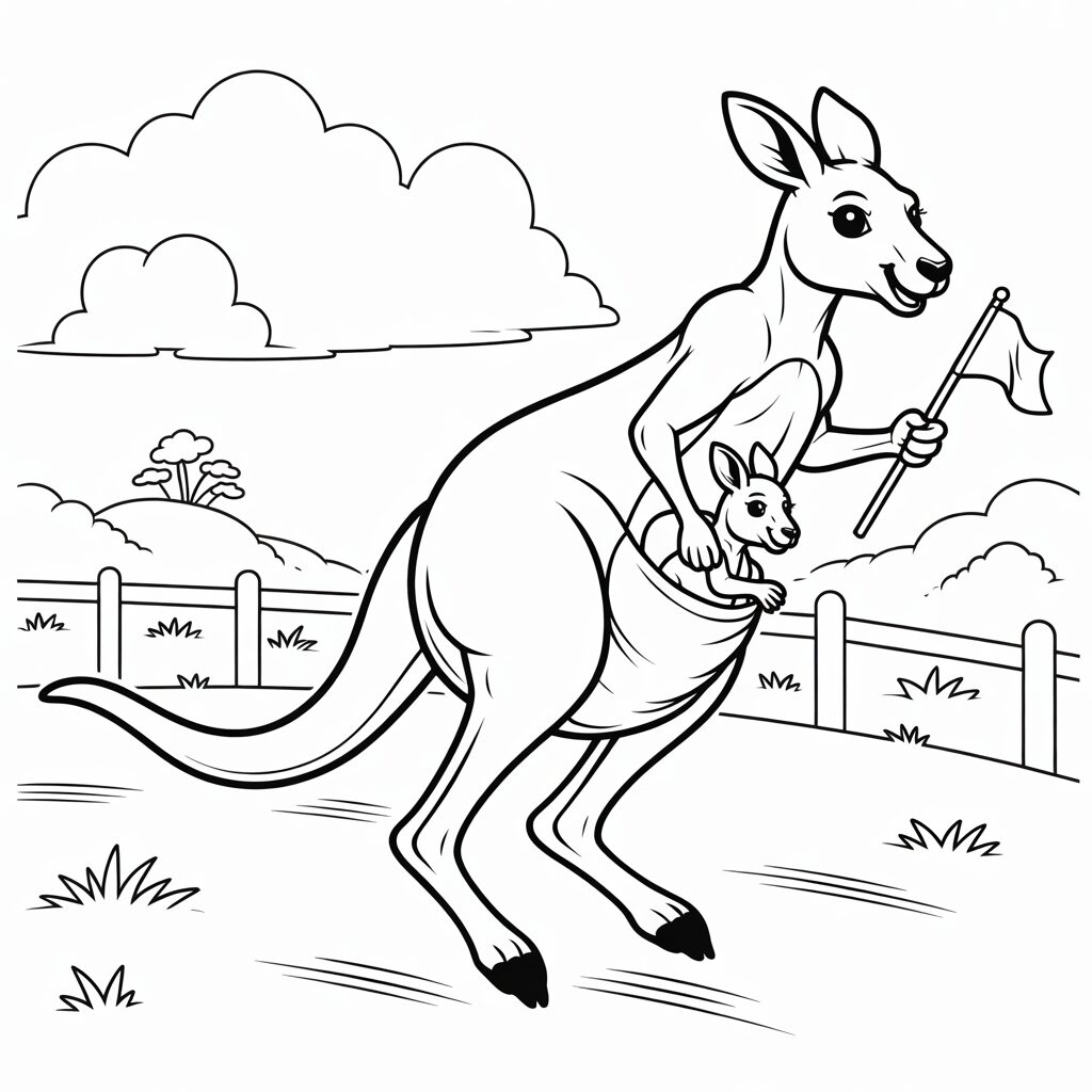 anguro con cucciolo nel marsupio da colorare