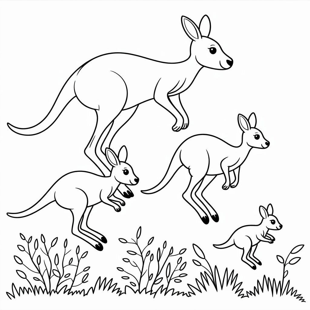 Modello da colorare famiglia di canguri
