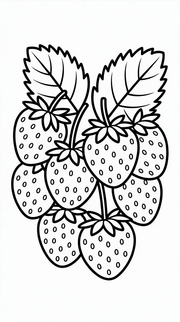 Mazzo di fragole carine gratis da colorare