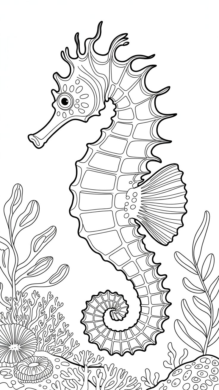 stilizzato cavalluccio marino disegno