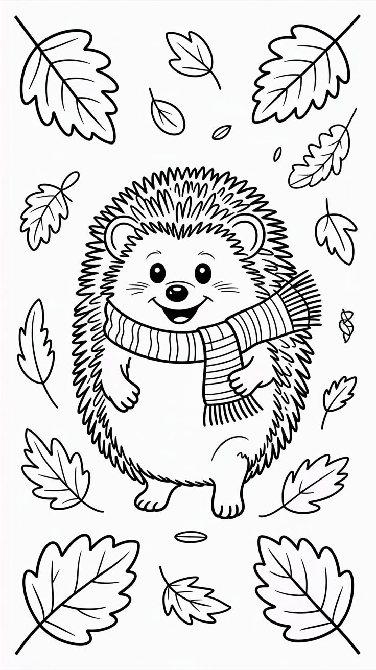 Disegno da colorare riccio con sciarpa