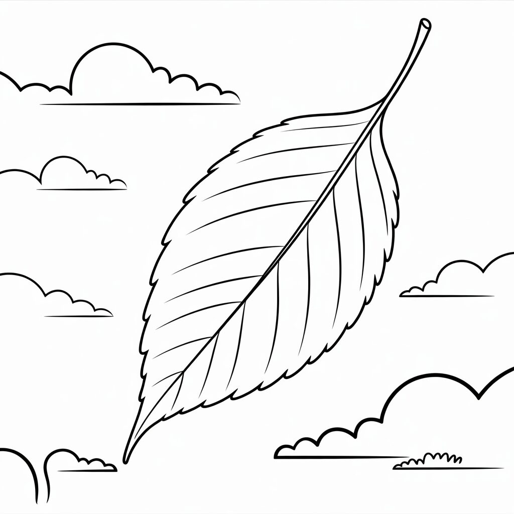 Disegno da colorare grande foglia che cade