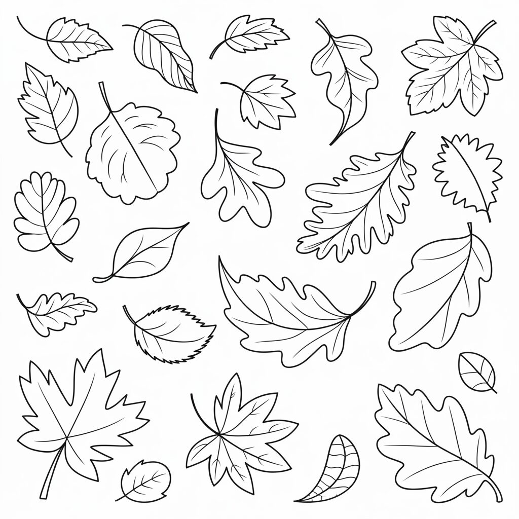 Disegno da colorare panoramica di foglie autunnali