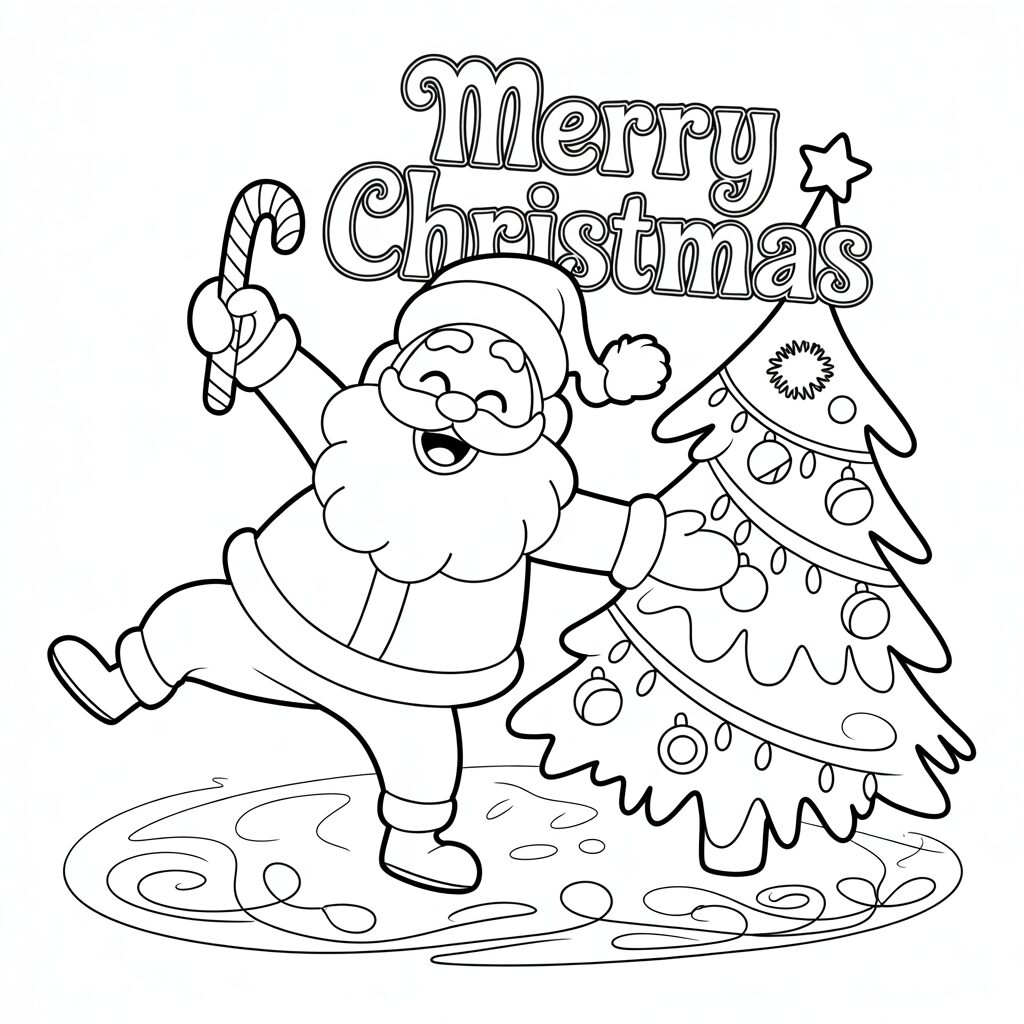 Allegro Babbo Natale con albero di Natale da colorare