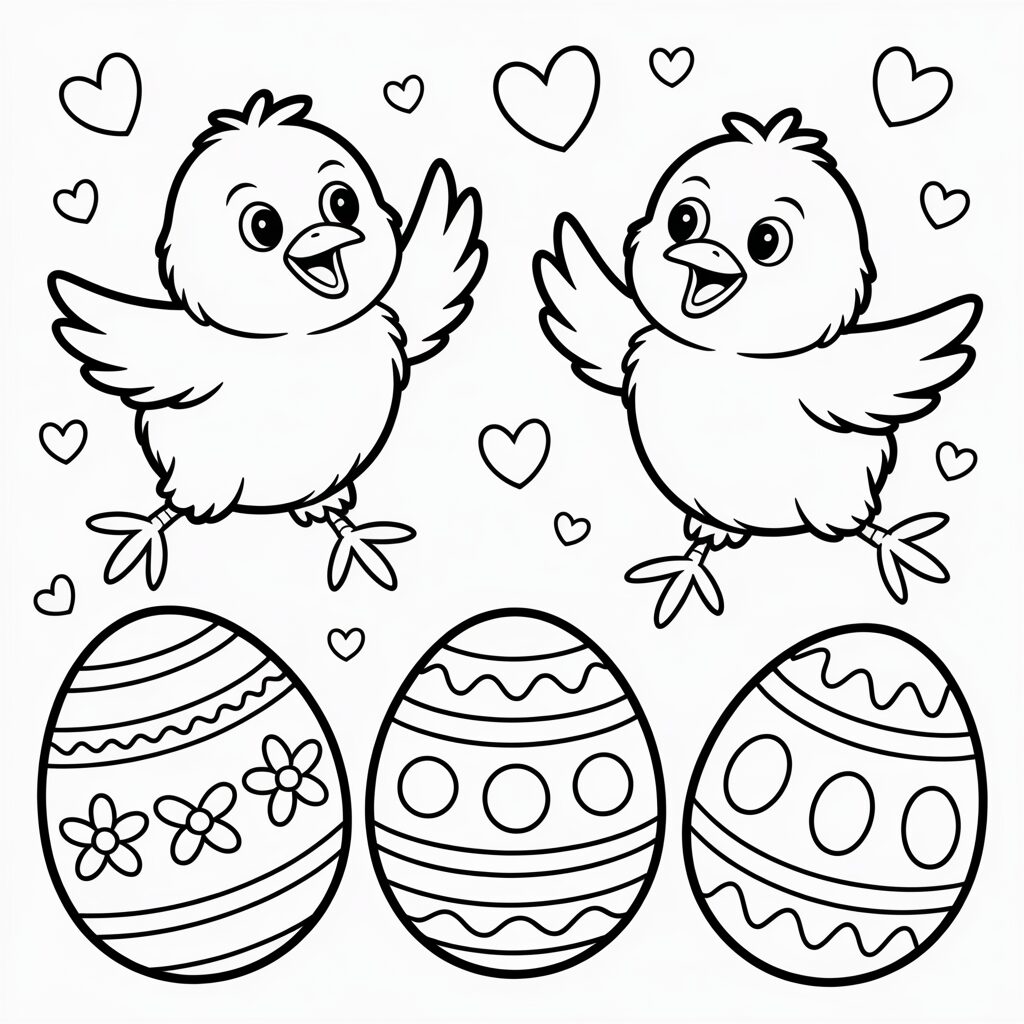 Uova con pulcini colorare