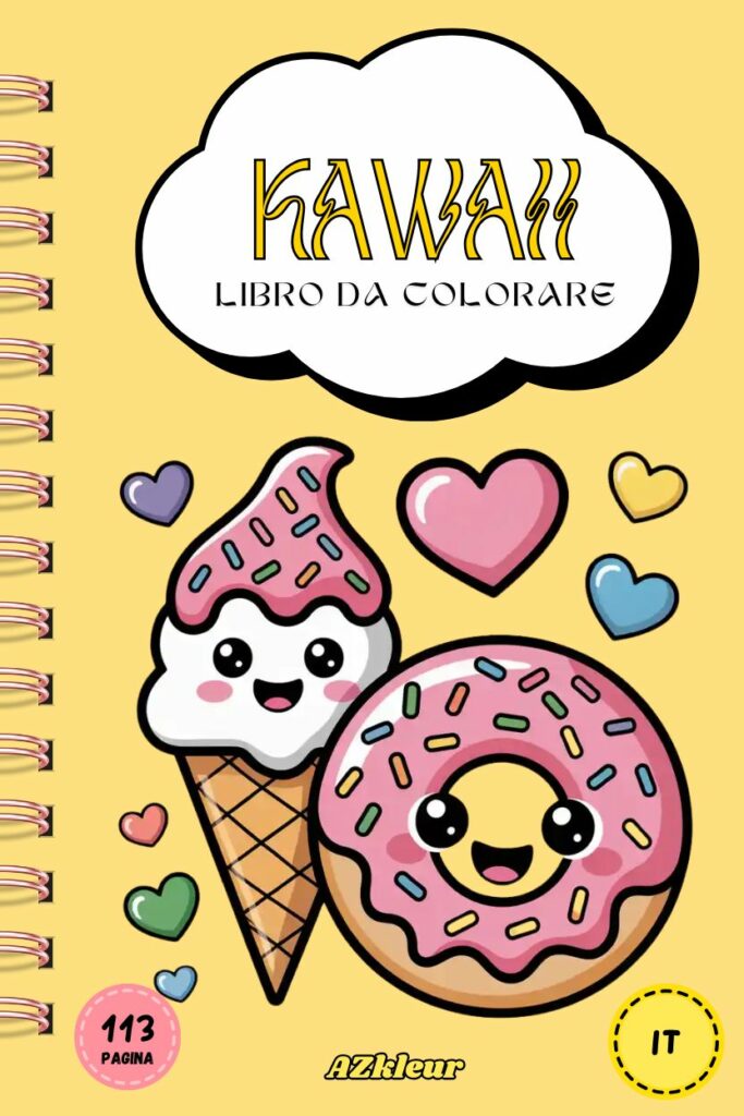 Libro da colorare Kawaii con 113 pagine