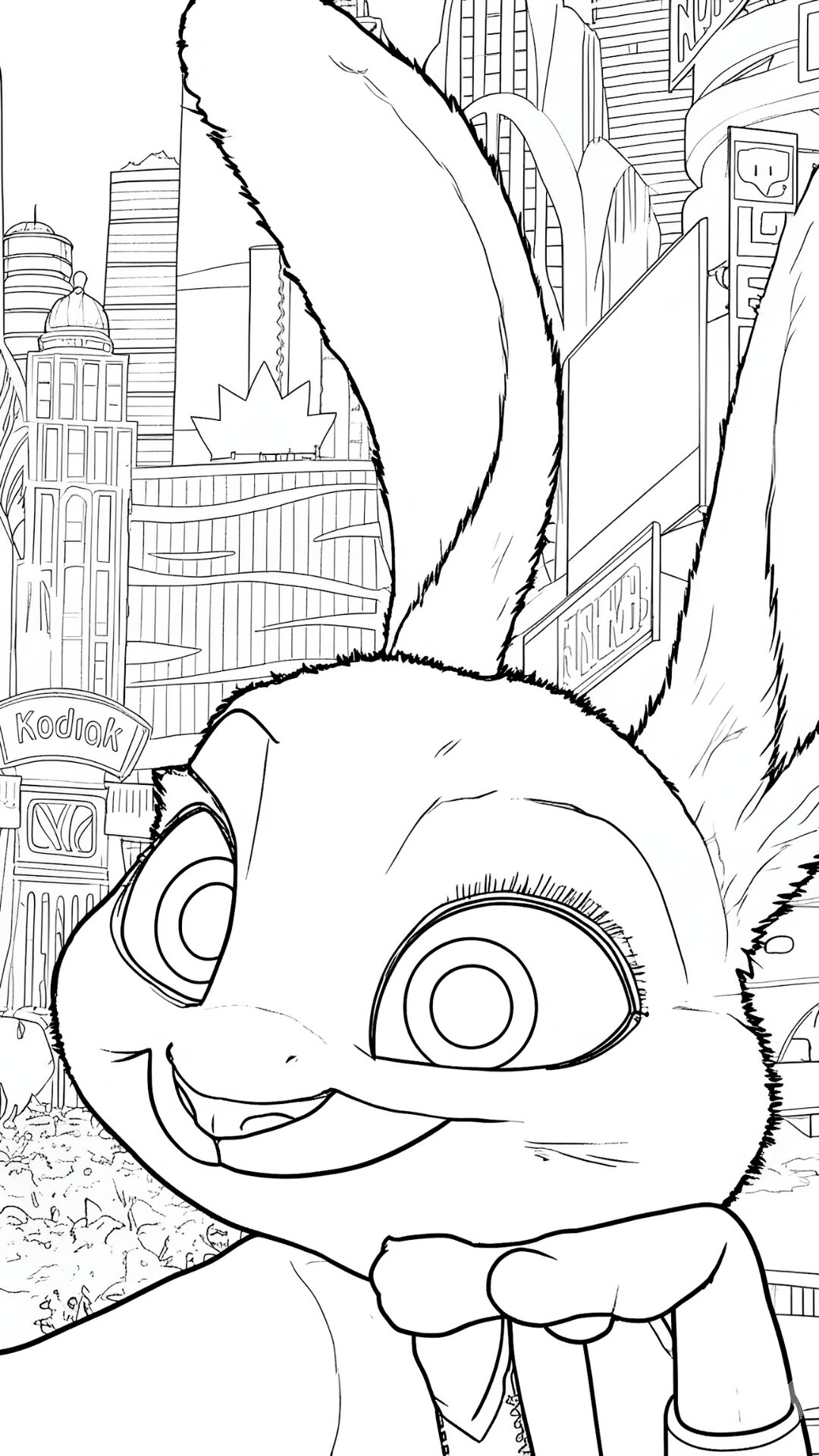 Disegni da colorare di Nick Hopps che posa davanti alla città