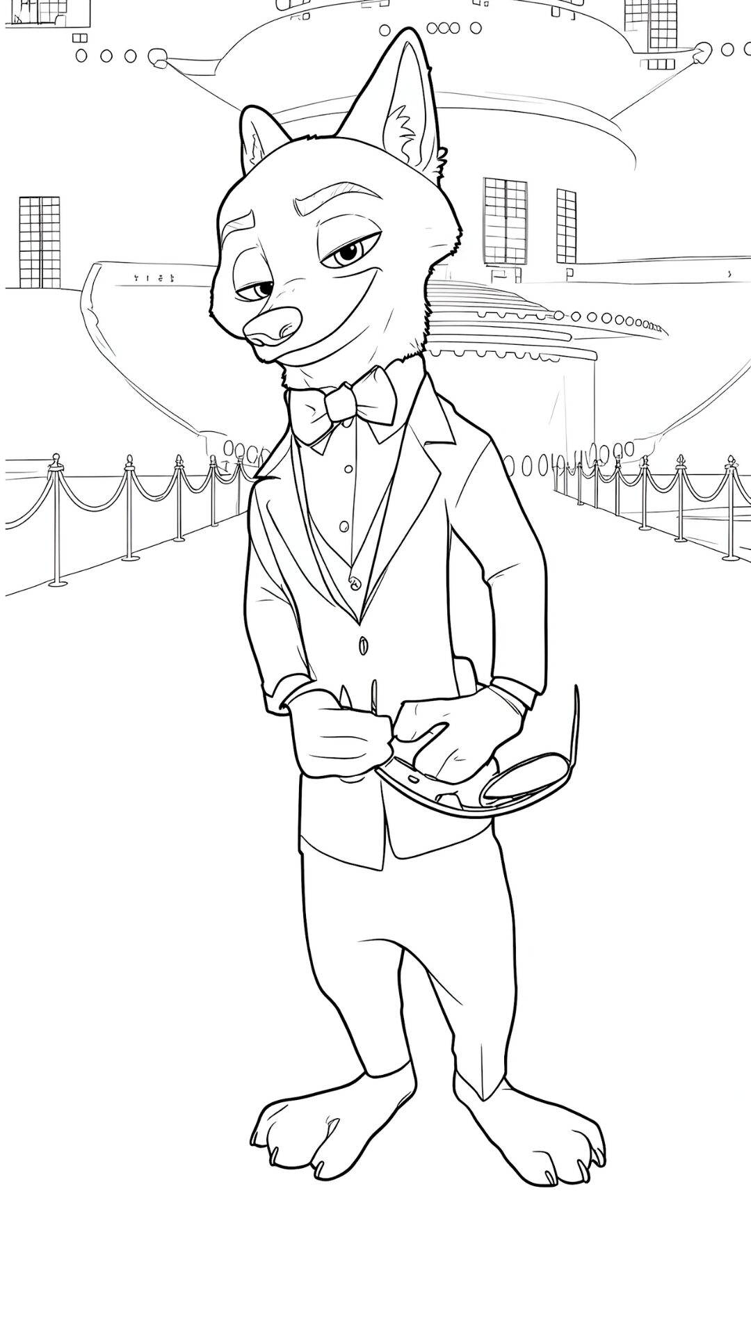 Disegni da colorare di Nick Wilde con un abito elegante sul red carpet
