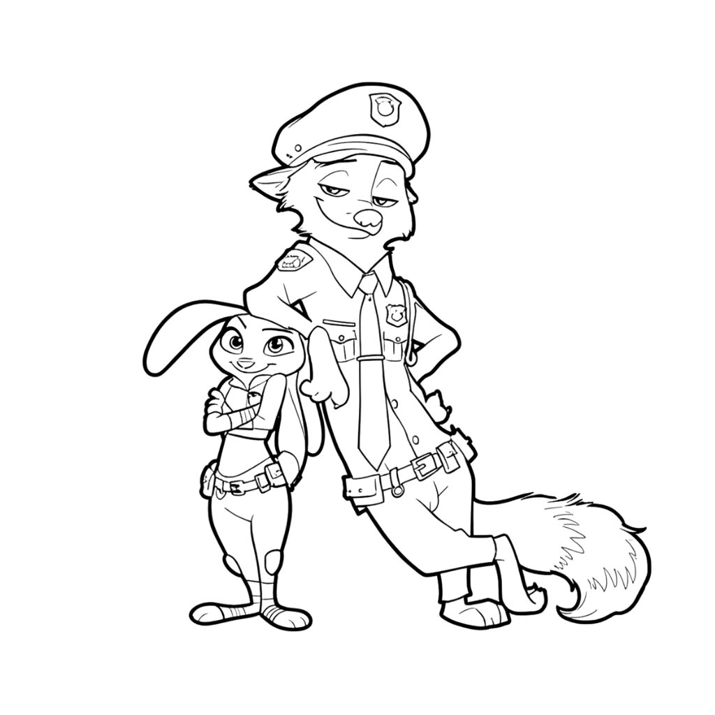 Disegni da colorare di Nick e Judy nelle loro uniformi da poliziotti