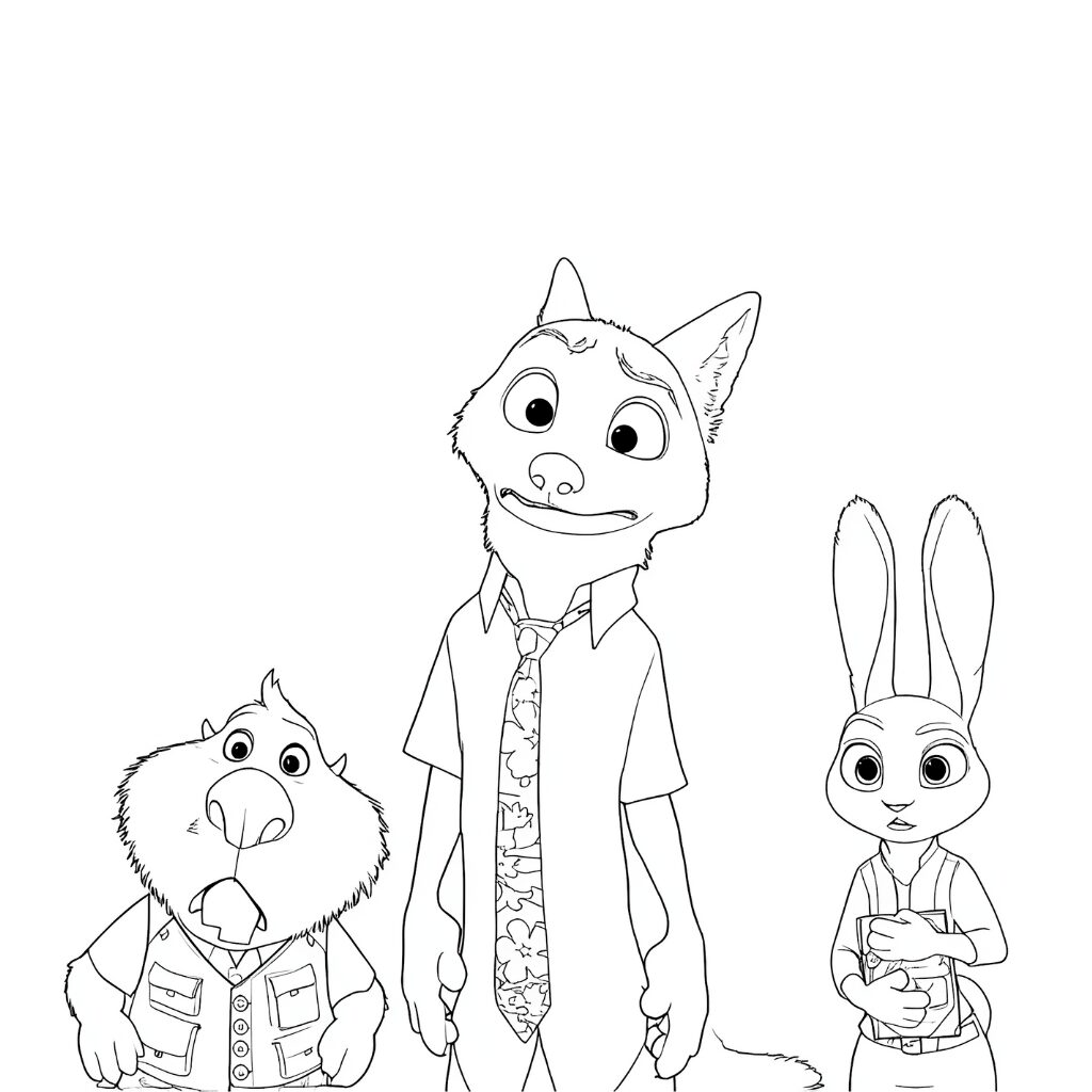 Nick, Judy e Nibbles in piedi uno accanto all’altro