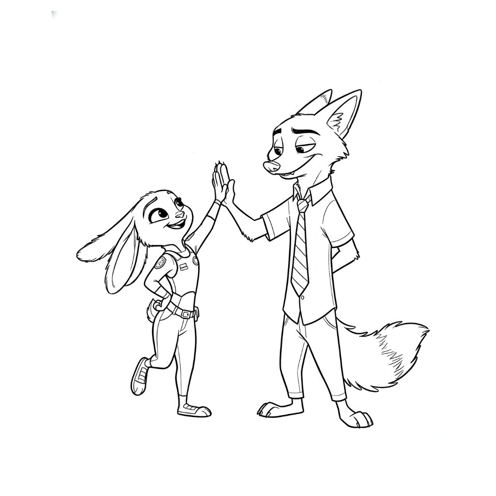 Disegno da colorare di Nick e Judy che si danno il cinque